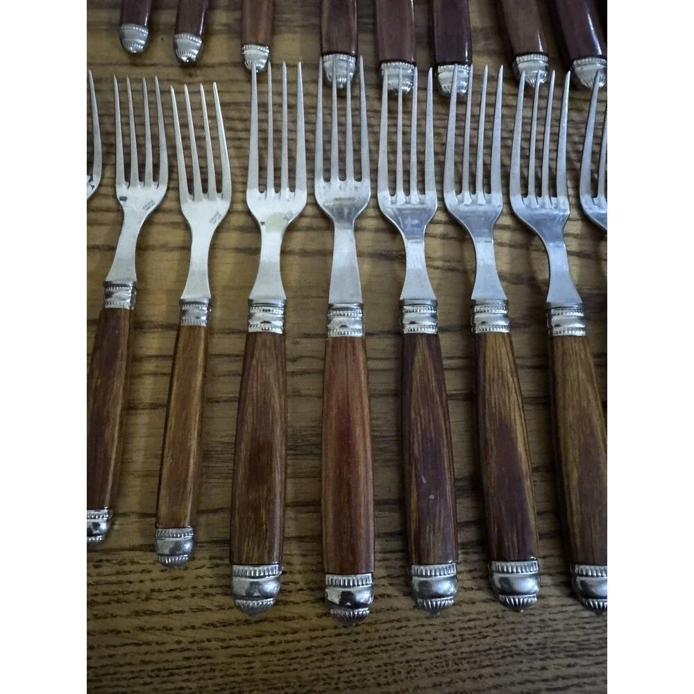 SCOF Mariposa France Recamier Teak Flatware Silverware Set 30 Pc Service For 6